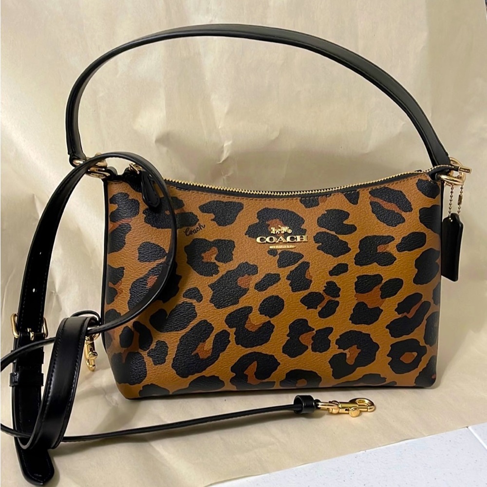 Coach leopard pebble leather crossbody